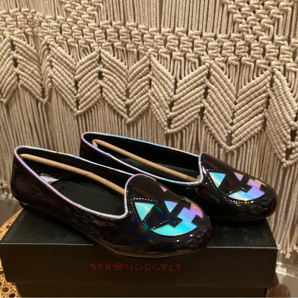 StrangeCult Lydia Holographic JackOLantern Halloween Spooky Flats - Picture 3 of 11